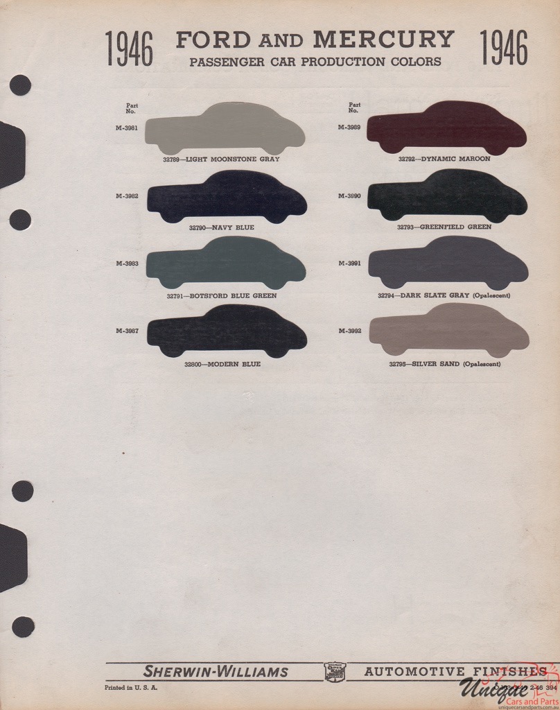 1946 Ford Paint Charts Sherwin-Williams